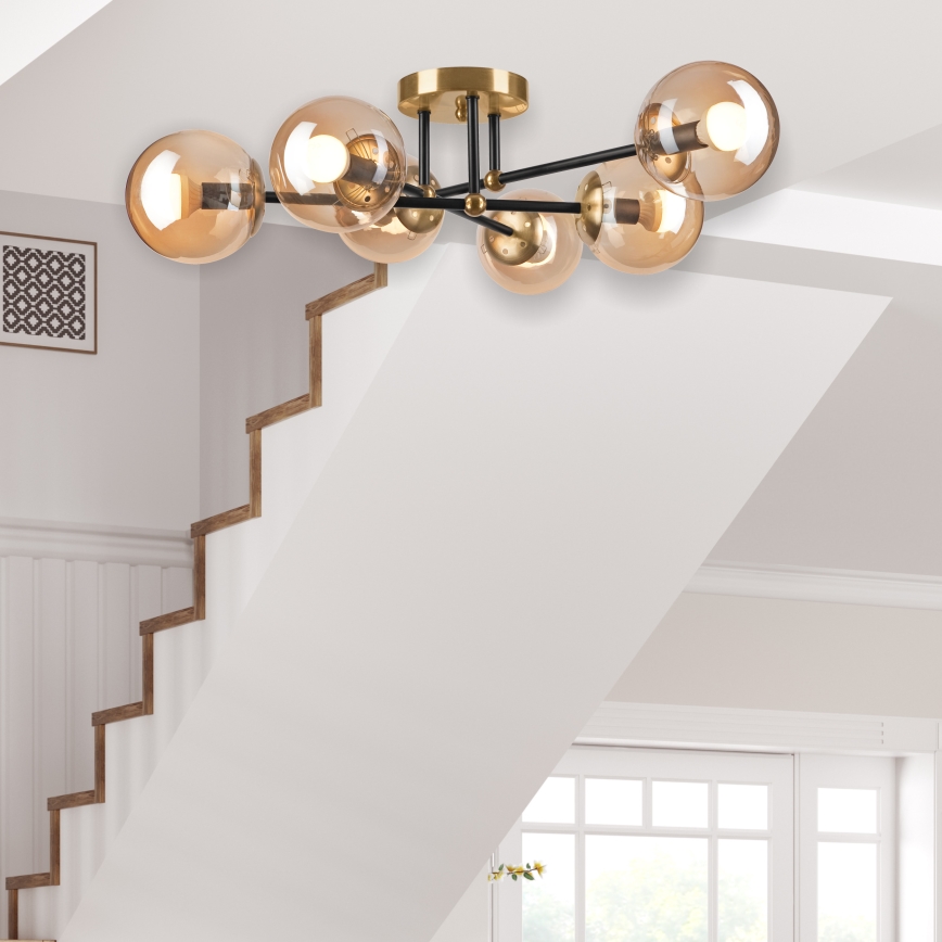 Prislonjen luster MALENA 6xE14/5W/230V zlatna/crna/dimljeno bež