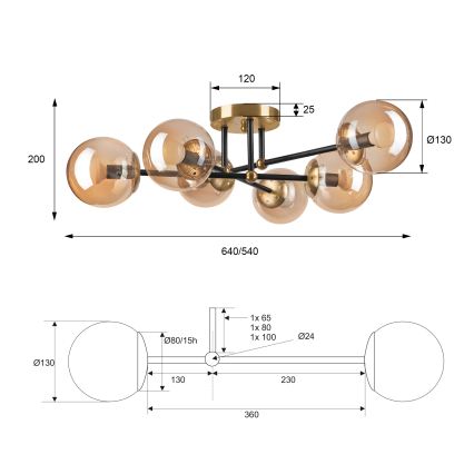 Prislonjen luster MALENA 6xE14/5W/230V zlatna/crna/dimljeno bež