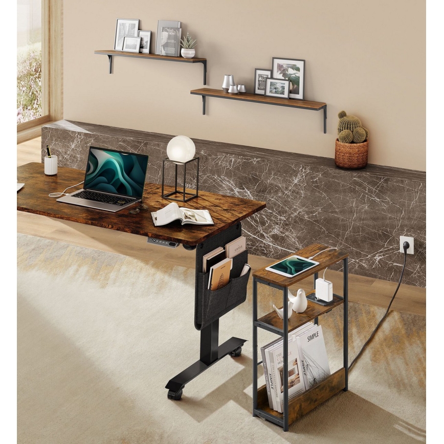 Pristavni stočić sa ugrađenom utičnicom i USB portovima ROD, braon/crna