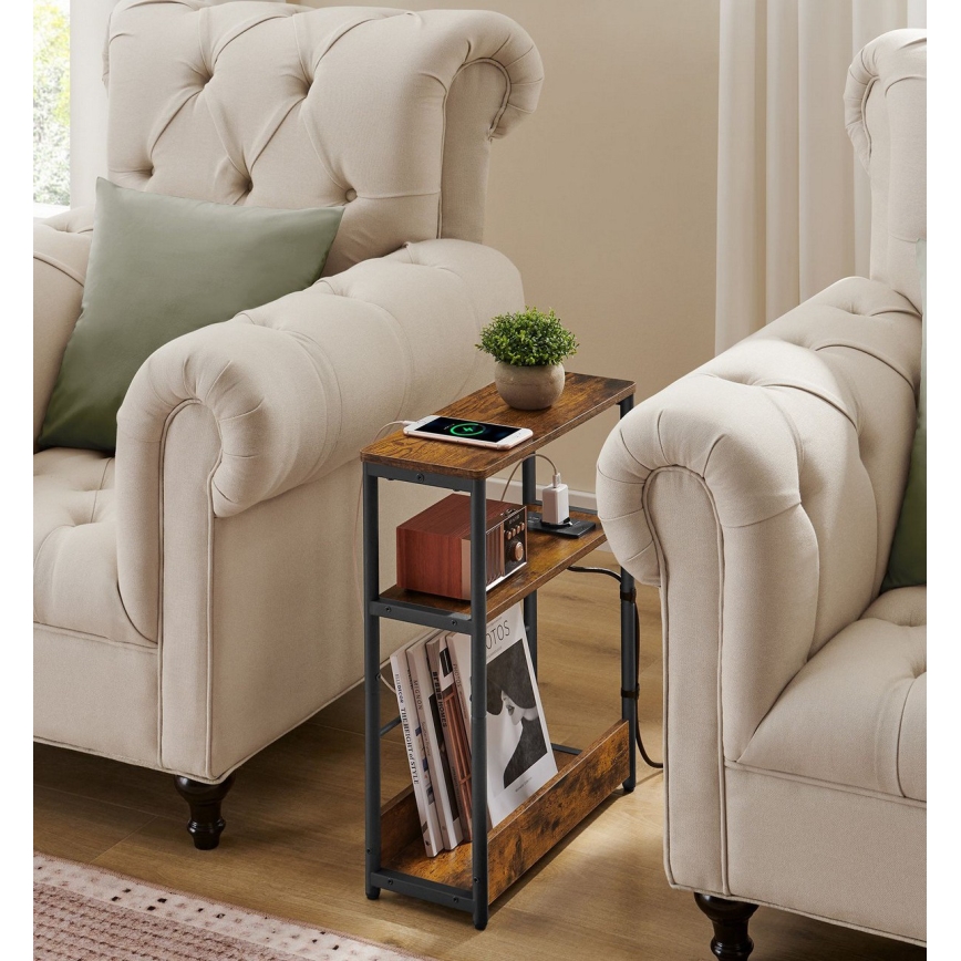 Pristavni stočić sa ugrađenom utičnicom i USB portovima ROD, braon/crna