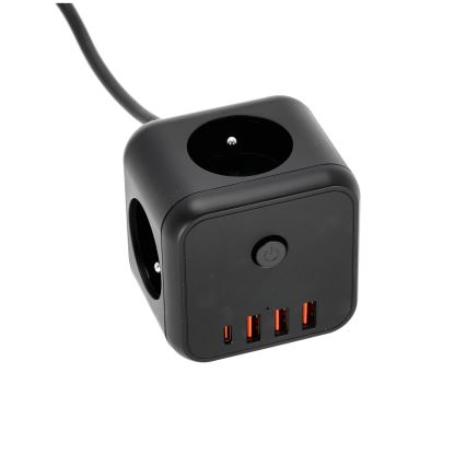 Produžni blok sa prekidačem LINEA 3x230V + 4xUSB A/C crna