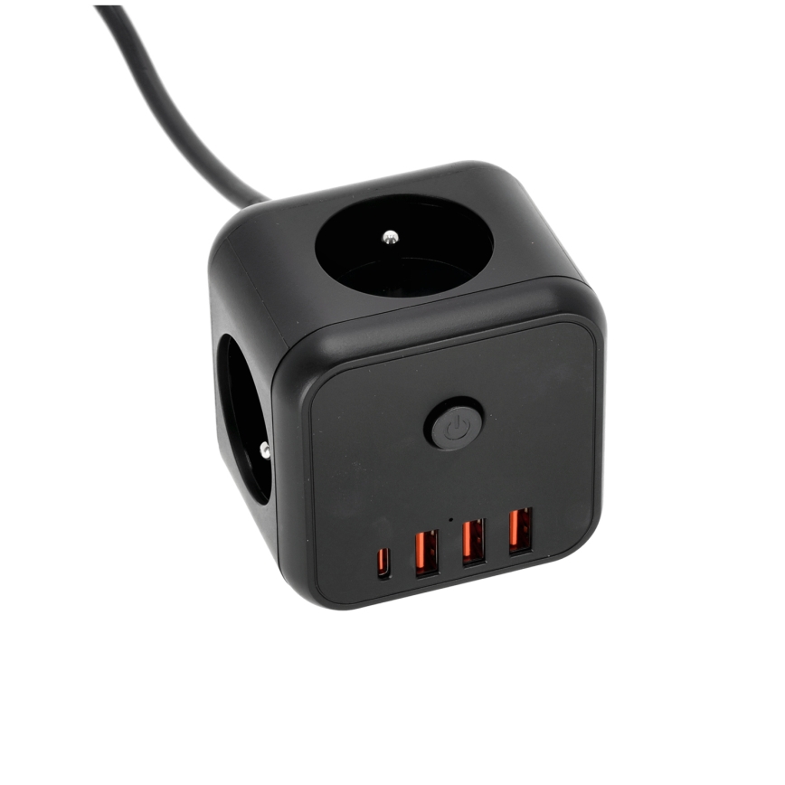 Produžni blok sa prekidačem LINEA 3x230V + 4xUSB A/C crna