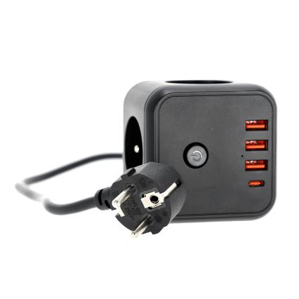 Produžni blok sa prekidačem LINEA 3x230V + 4xUSB A/C crna