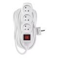 Produžni kabel sa prekidačem, 3 utičnice, 10 m, bela
