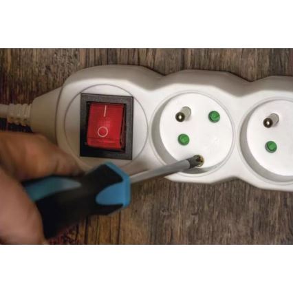 Produžni kabel sa prekidačem, 3 utičnice, 10 m, bela