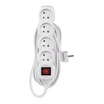 Produžni kabel sa prekidačem, 4 utičnice, 5 m, beli