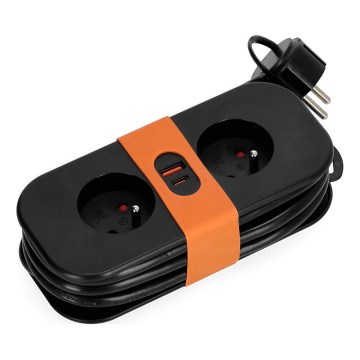 Produžni kabl 2 utičnice + 2x USB, 1,4 m, crni