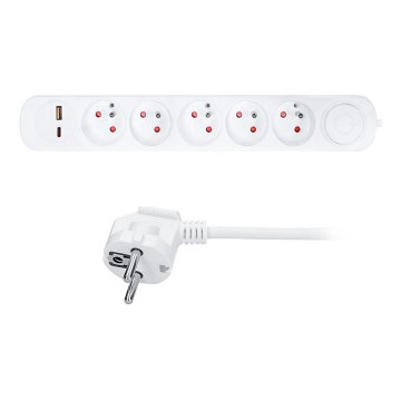 Produžni kabl 3 m sa prigušiva i 5 utičnica, s USB A+C punjenjem