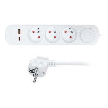 Produžni kabl 3 utičnice sa prekidačem i USB-A/USB-C punjenjem, 5 m