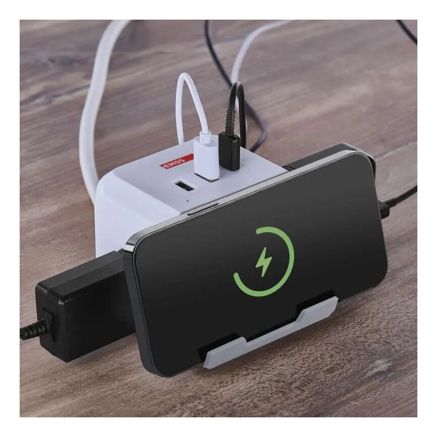 Produžni kabl kocka sa bežičnim QI punjenjem 2Z +2xUSB-A+1xUSB-C 2m bela