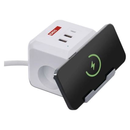 Produžni kabl kocka sa bežičnim QI punjenjem 2Z +2xUSB-A+1xUSB-C 2m bela