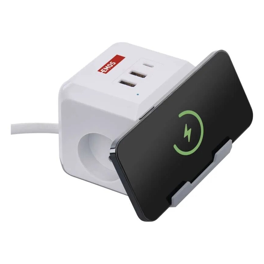 Produžni kabl kocka sa bežičnim QI punjenjem 2Z +2xUSB-A+1xUSB-C 2m bela