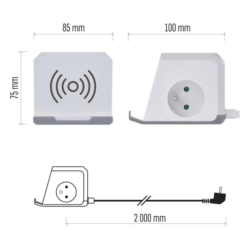Produžni kabl kocka sa bežičnim QI punjenjem 2Z +2xUSB-A+1xUSB-C 2m bela