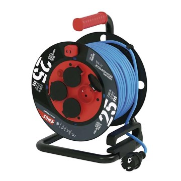 Produžni kabl na bubnju, 25 m, 4 utičnice, silikonski, IP44