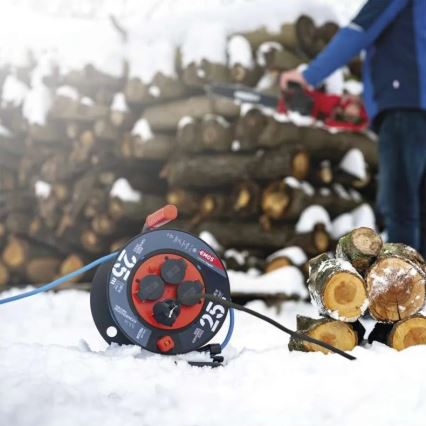 Produžni kabl na bubnju, 25 m, 4 utičnice, silikonski, IP44
