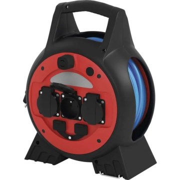 Produžni kabl na bubnju, 3 utičnice, 20 m, u boji crvena/crna, IP44