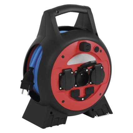 Produžni kabl na bubnju, 3 utičnice, 20 m, u boji crvena/crna, IP44