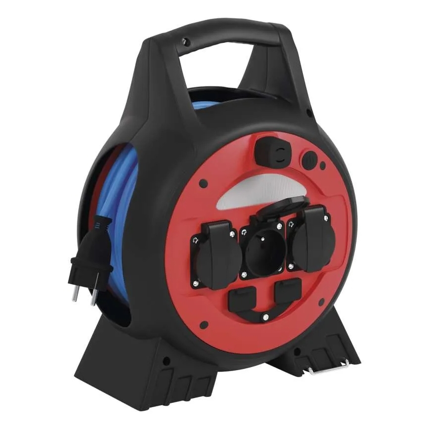 Produžni kabl na bubnju, 3 utičnice, 20 m, u boji crvena/crna, IP44