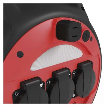 Produžni kabl na bubnju, 3 utičnice, 20 m, u boji crvena/crna, IP44