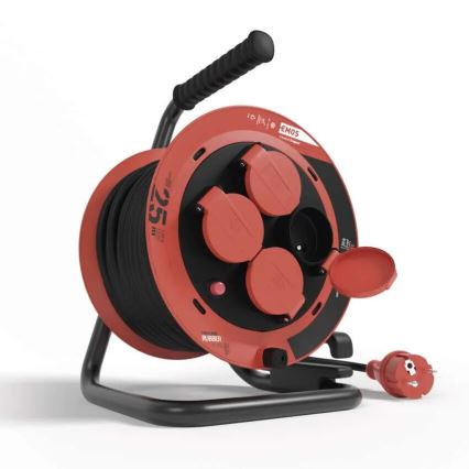 Produžni kabl na bubnju sa 4 utičnice 25 m IP44 crvena