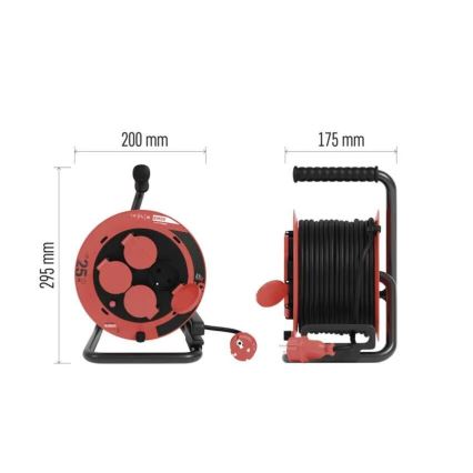 Produžni kabl na bubnju sa 4 utičnice 25 m IP44 crvena