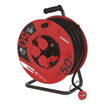 Produžni kabl na bubnju sa 4 utičnice, 50 m, crvene boje, IP44