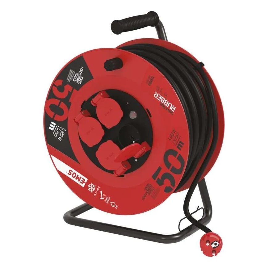 Produžni kabl na bubnju sa 4 utičnice, 50 m, crvene boje, IP44