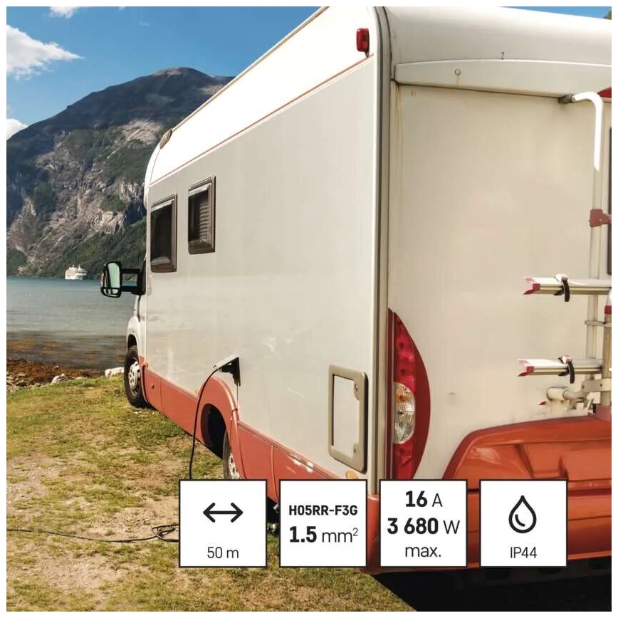 Produžni kabl na bubnju sa 4 utičnice, 50 m, crvene boje, IP44