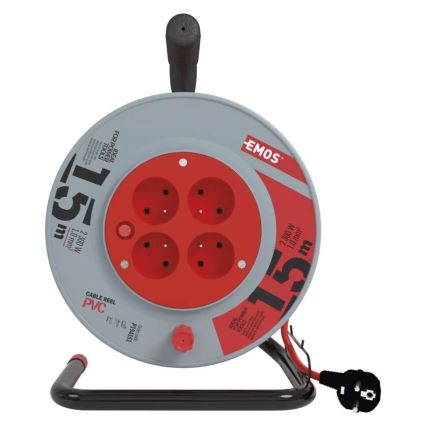 Produžni kabl na bubnu 4 utičnice 15m crvena/siva