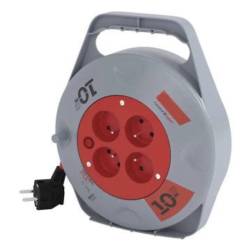 Produžni kabl na kolutu sa 4 utičnicama 10 m siva/crvena
