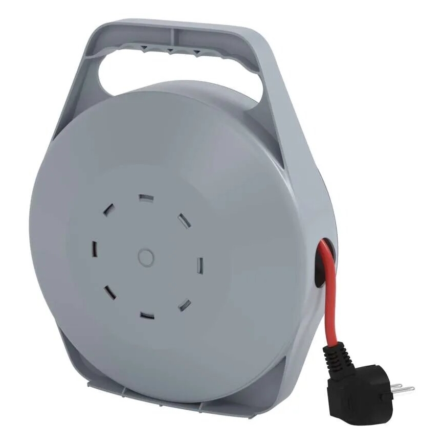 Produžni kabl na kolutu sa 4 utičnicama 10 m siva/crvena