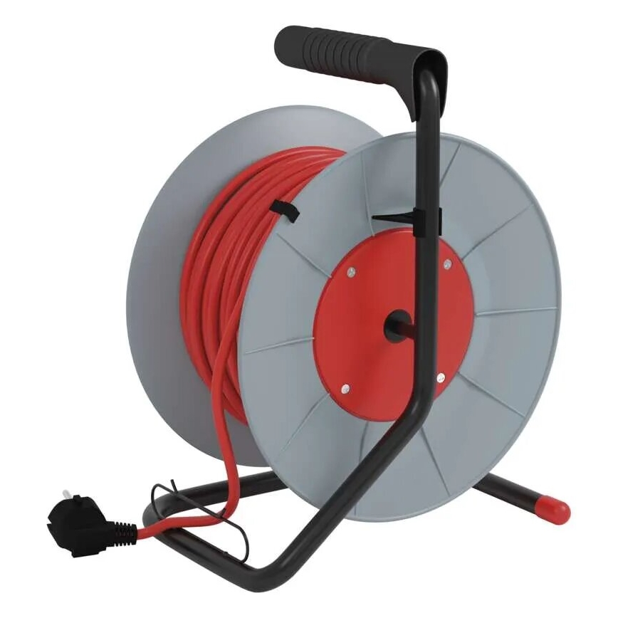 Produžni kabl na kolutu sa 4 utičnice, 25 m, siva/crvena