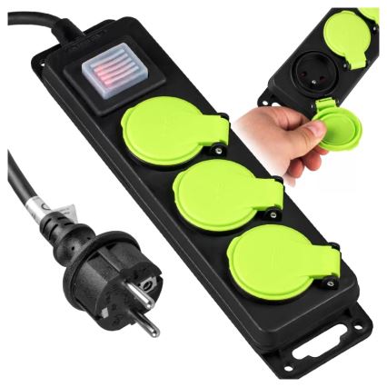 Produžni kabl sa prekidačem, 3 utičnice, 10 m, IP44