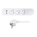 Produžni kabl sa prekidačem, 3 utičnice i USB A+C za punjenje, 2 m