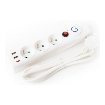 Produžni kabl sa prekidačem, 3 utičnice, tip E + 2x USB-A + 1x USB-C, 1,5 m