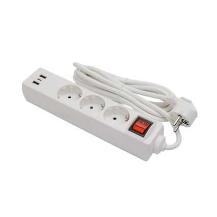 Produžni kabl sa prekidačem 3xutičnica+2xUSB-A+1xUSB-C 3m SCHUKO bela