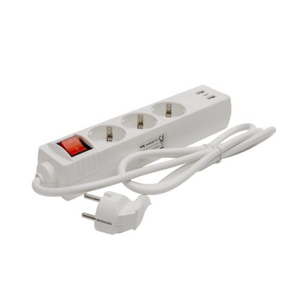 Produžni kabl sa prekidačem 3Z+2xUSB-A+1xUSB-C 1,5m SCHUKO bela