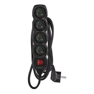 Produžni kabl sa prekidačem, 4 utičnice, 3 m, crni