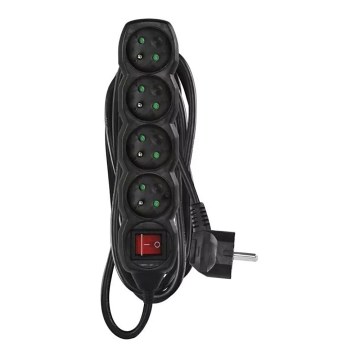 Produžni kabl sa prekidačem, 4 utičnice, 5 m, crne boje