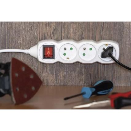 Produžni kabl sa prekidačem, 5 utičnica, 3 m, bela