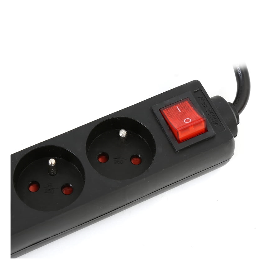 Produžni kabl sa prekidačem, 5 utičnica, tip E, 1,5 m, crni