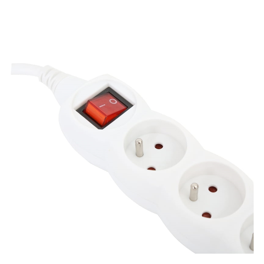 Produžni kabl sa prekidačem, 5 utičnica, tip E, 3 m, beo