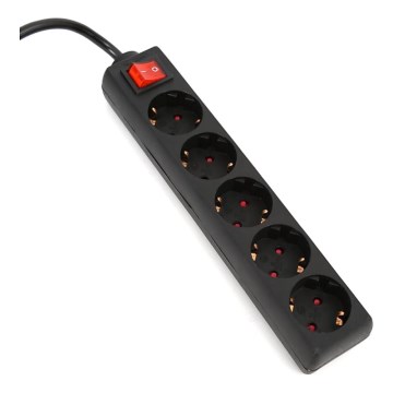 Produžni kabl sa prekidačem, 5 utičnica, Tip F, 5 m, SCHUKO, crni