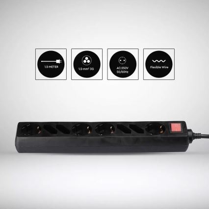 Produžni kabl sa prekidačem SCHUKO, 8 utičnica, 1,5 m