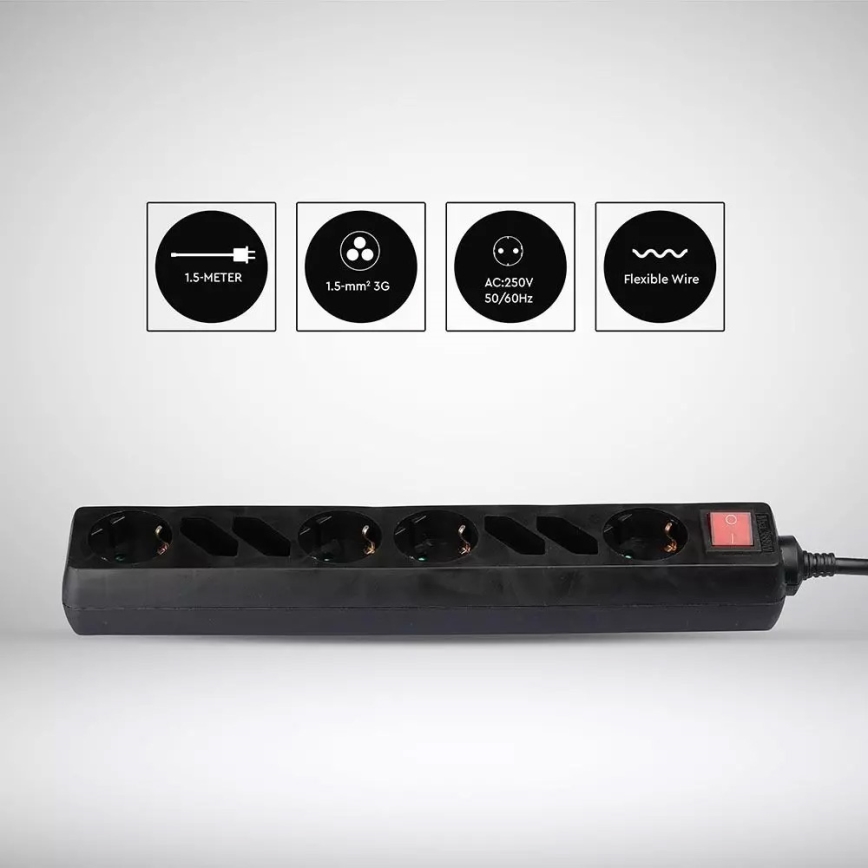 Produžni kabl sa prekidačem SCHUKO, 8 utičnica, 1,5 m