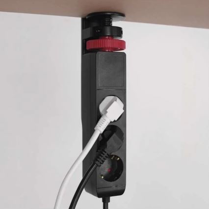 Produžni kabl sa stezaljkom za sto, 3 utičnice + 3x USB, 1,5m, crni