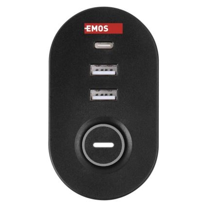 Produžni kabl sa stezaljkom za sto, 3 utičnice + 3x USB, 1,5m, crni