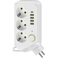 Produžni razdelnik LINEA sa prekidačem, 3x 230 V + 5x USB A/C (SCHUKO), kabl 1,5 m, beo