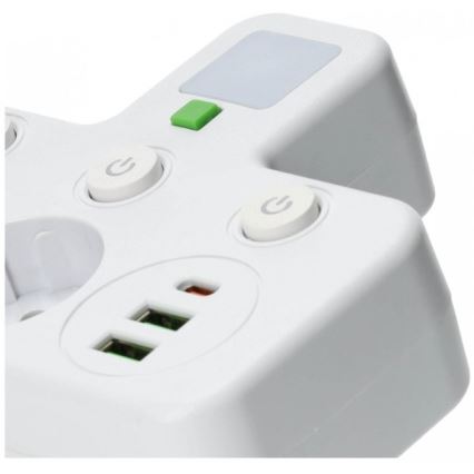 Razdelnik utičnica sa prekidačem i LED osvetljenjem LINEA PRO 2Z + 3xUSB A/C SCHUKO 4000K bela