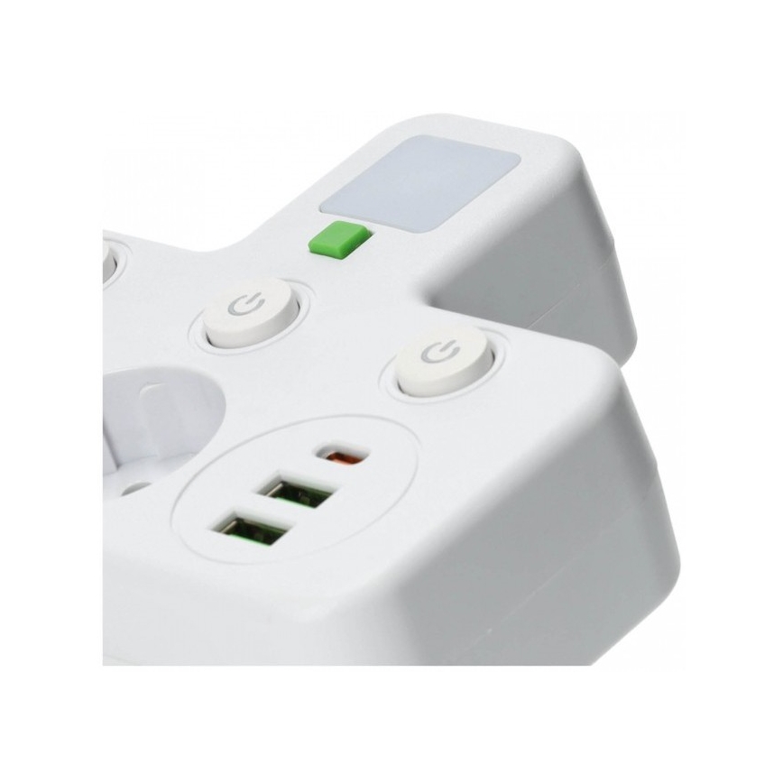 Razdelnik utičnica sa prekidačem i LED osvetljenjem LINEA PRO 2Z + 3xUSB A/C SCHUKO 4000K bela